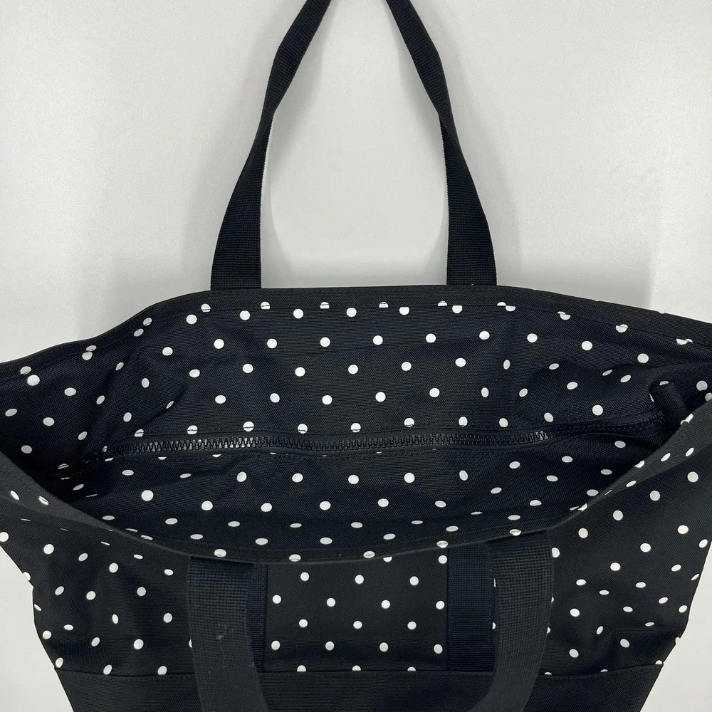 Banana Republic Black White Polka Dot Canvas Zip Top Tote Bag Large Handbag - Picture 9 of 11